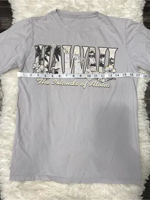 Grey Hawaii Islands Floral Spell Out Short Sleeve Y2k Vintage Island Girl Basic thumbnail 3