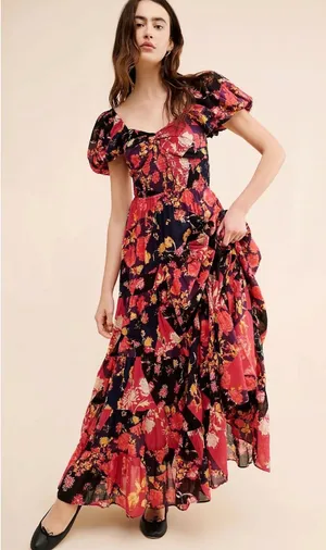Free People Bohemian Floral Patchwork Sundrenched Maxi Dress Large thumbnail 1