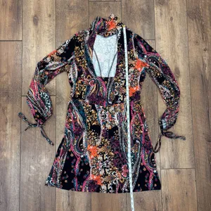 Free People All Dolled Up Open Back Long Sleeve Floral Paisley Mini Dress Size M thumbnail 8