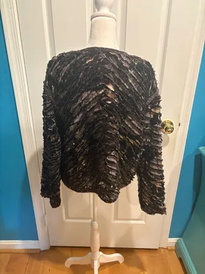 Art wear chenille double sided jacket giraffe elephant African print brown M L thumbnail 3