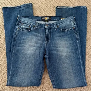 Lucky Brand Women's Sweet N Low Flair Distressed Denim Blue Jeans thumbnail 1
