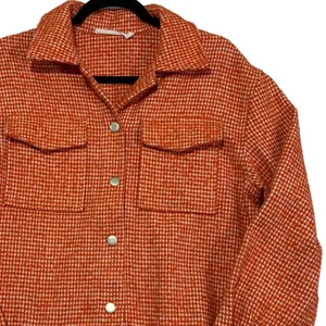 Ellison Orange Houndstooth Tweed Fringe‎ Hem Jacket Medium Shacket thumbnail 1