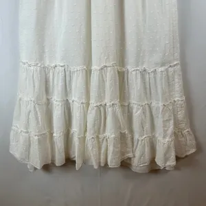 Betsey Johnson White Swiss Dot Midi Dress Smocked Waist Tiered Ruffle Milkmaid M thumbnail 9