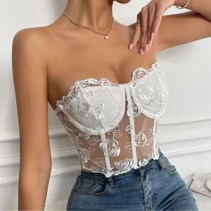 SHEIN White Lace Floral Corset Bustier Strapless Top Size Small Sheer Boned thumbnail 2