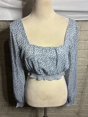 New Petal and Pup Blue Floral Square Neck Long Sleeve Cropped Blouse Size‎ 6 thumbnail 1