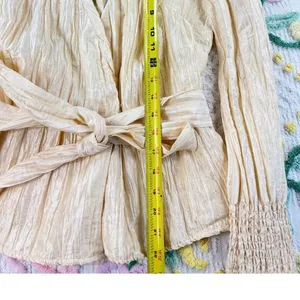 NBD Womens Cream Crinkle Wrap‎ Tie Waist Long Sleeve Blouse Top Size S thumbnail 5