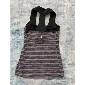 Lululemon Black Gray Purple Stripe Scoop Neck Tank Top Size 4 thumbnail 6