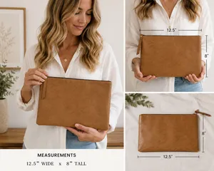 Vegan Leather Cosmetic Pouch Tan Zip Clutch Travel Makeup Organizer Bag NWT thumbnail 2