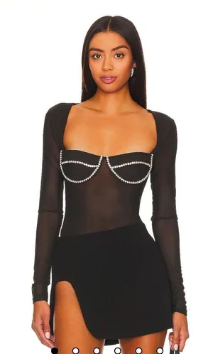Revolve Bardot Carter Diamante Bodysuit Black thumbnail 1