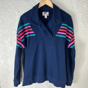 Land’s End Serious Sweats Striped Long Sleeve Collared Pullover Sweatshirt thumbnail 1