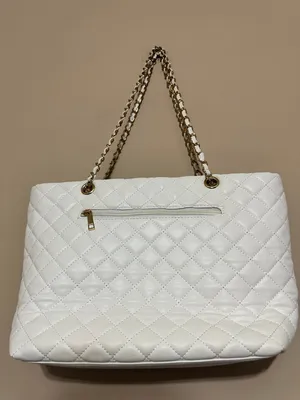 White purse with gold shoulder strap quilted pattern thumbnail 3