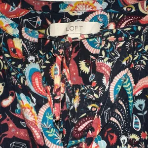 LOFT Paisley‎ Boho Peasant Blouse Medium Black Floral Long Sleeve Button Front thumbnail 4