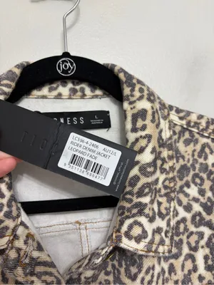 NEW Lioness Rider Seamed Denim Jacket in Beige Leopard Fade Print - Size L thumbnail 7