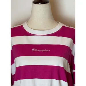 Champion Pink And‎ White Striped Crew Neck Pullover Cropped Sweatshirt Size S thumbnail 5