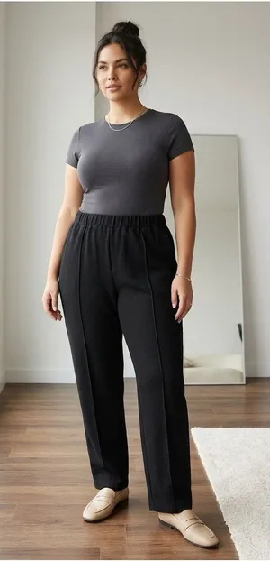 Anthropologie Dress Pants Black Knit Straight Leg Stretch Pull-On Women's XL 26" thumbnail 1