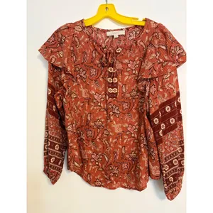 Loft Bouquet Ruffle Tie Neck Blouse Auburn Orange‎ Size Small Boho Fall thumbnail 3