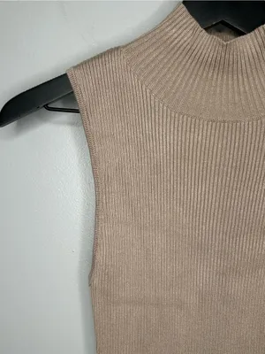 White Fox Beige Ribbed Bodycon Midi Dress Size XS thumbnail 4