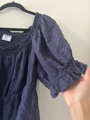 Old Navy Blue Embroidered Smocked Peasant Top Large Cottagecore Prairie Summer thumbnail 3