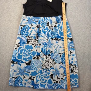 josephine Women's Size 10 Black Blue White Tropical Floral Sleeveless Midi Dress thumbnail 6