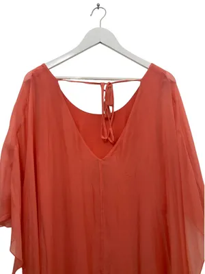 Tommy Bahama Lanai Breeze Double Layer Chiffon Tunic Dress M Coral Pink Tassel thumbnail 5