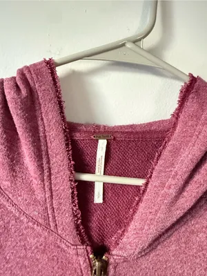 Free People Full Zip Sweatshirt Ruffle Flowy Hippie Boho Red Pink Size S M thumbnail 7