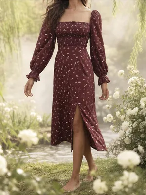 HOUSE OF CB Falabella Floral Midi Dress, Burgundy, XS thumbnail 2