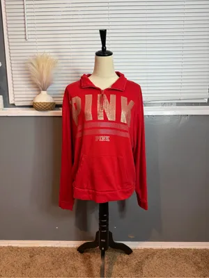 PINK Victoria’s Secret Red Quarter Zip Sweatshirt Medium thumbnail 2