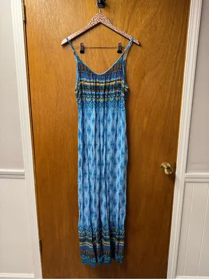 Sacred Threads Wide Leg Sleeveless Jumpsuit Blue Rayon L/XL Large Extra Large thumbnail 12