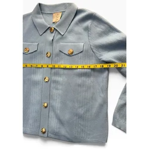 Sioni Light Blue Ribbed Knit Cardigan Gold Hammered Button Sweater Jacket Medium thumbnail 5