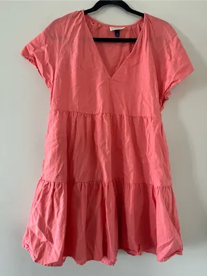 Universal Thread Coral Pink Linen Blend Tiered Mini Dress Medium Coastal Summer thumbnail 1