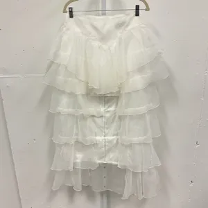 NWT‎ Akira Once Upon A Dream Ruffle Assymetric Maxi Skirt White Large Low High thumbnail 4