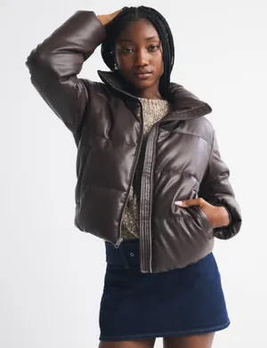 Abercrombie & Fitch Oversized Vegan Leather Diamond Puffer Sz M thumbnail 1