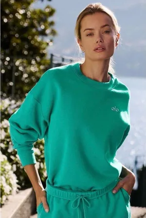 Alo Yoga Accolade Crew Neck Pullover Sweatshirt Spruce Green XXS Athleisure Rare thumbnail 1