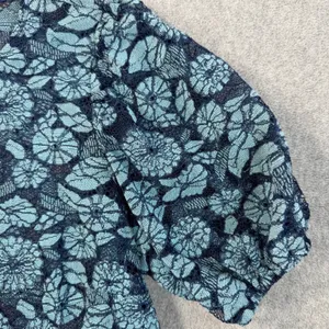 Dolan Women's Medium Blue Floral Lace Peplum Puff Sleeve Top Blouse Sheer thumbnail 2
