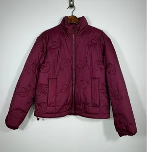 Adidas Originals Trefoil Embossed Burgundy Puffer Jacket Women’s Small thumbnail 1