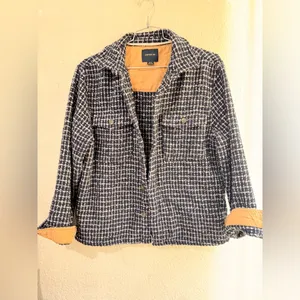 Cotton On blue and white tweed shirt jacket with a tan lining. Size M oversized thumbnail 15