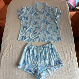 Women's Two Piece Short Sleeve and Shorts Pajamas Blue Size M #260255 thumbnail 9
