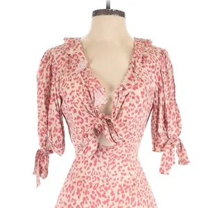 Petal & Pup Pink Quay Leopard Romper Tie Front Cutout Size 6 Boho Fairy Coquette thumbnail 4