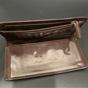 Vintage FOSSIL Brown Pebbled Leather Contrast Stitch Bifold Wallet thumbnail 5