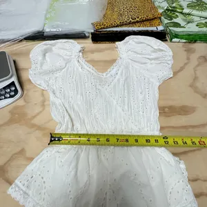 Sky to Moon Eyelet Lace Mini Dress Puff Sleeve Smocked Waist‎ Small White Boho thumbnail 12