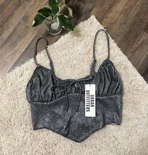 Urban Outfitters Silver Sparkly Hanky Hem Cami Crop Top thumbnail 1
