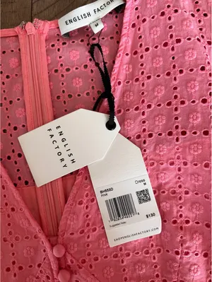 NWT English Factory Broderie Lace Puff Sleeve Mini Dress in Pink Women’s Medium thumbnail 9