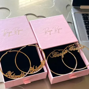 Cursive Hoop Earrings Gold thumbnail 3