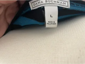 Dana Buchman Y2K Women's Large Black Turquoise Striped Long Sleeve Shirt thumbnail 2