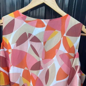 Cato Pink Orange Yellow Abstract Graphic Cold Shoulder Blouse L Large NWT Ruffle thumbnail 9