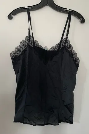 Vintage Black Lace Cami Top Womens Large Romantic 90s Lingerie thumbnail 1