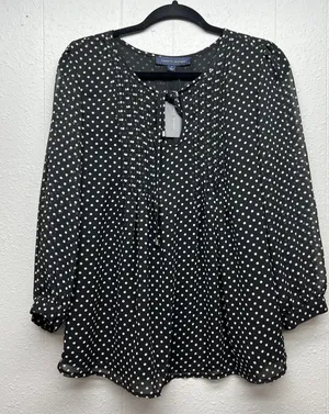 Tommy Hilfiger Polka Dot Babydoll Sheer Top Womens Medium Office Career Formal thumbnail 1