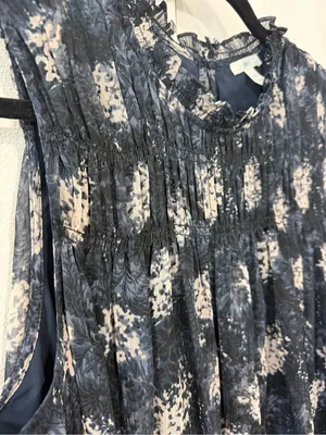 Joie Navy and Cream Floral Pleated Sleeveless Dress thumbnail 4