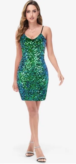 xs women’s by&by green party sequin dress thumbnail 1