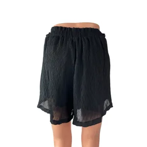 Lulus Women's Black Crinkle High Waisted Stretch Mesh Layered Mini Shorts Size L thumbnail 3